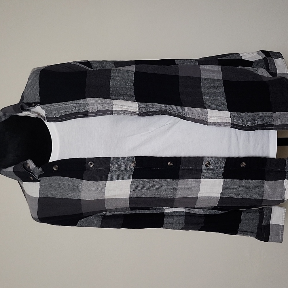 Joe Fresh Classic Black White Grey Check Shirt Plaid Trim XS